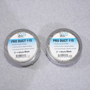 2 Rolls ProTapes Pro 110 3" x 60yd Black Duct‎ Tape PE-Coated Cloth Heavy Duty
